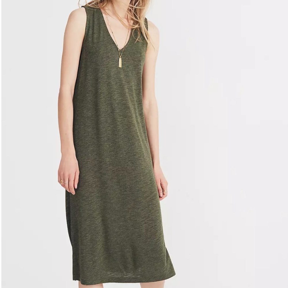 MADEWELL V-NECK JERSEY TANK DRESS IN GREEN